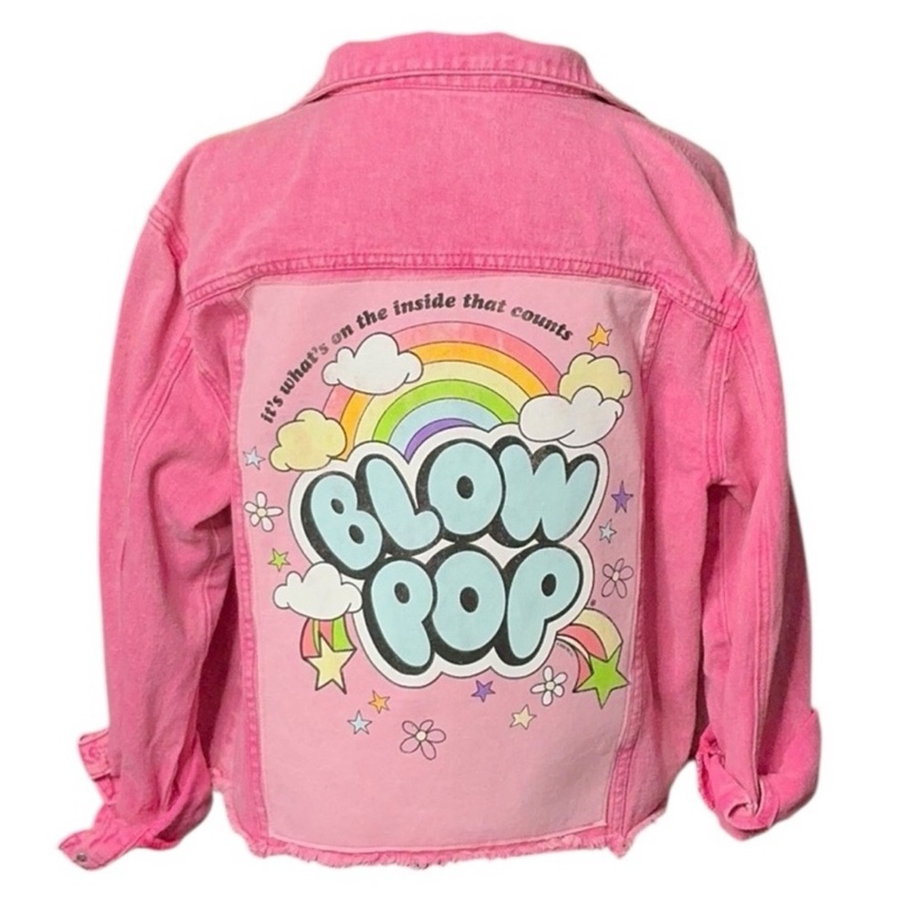 Pink Blow Pop Upcycled Graphic Pink Denim Jean Jacket